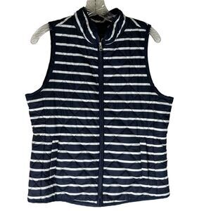 Gap Puffer Vest Women’s Blue White Stripes Sleeveless Zip Up M Preppy Nautical